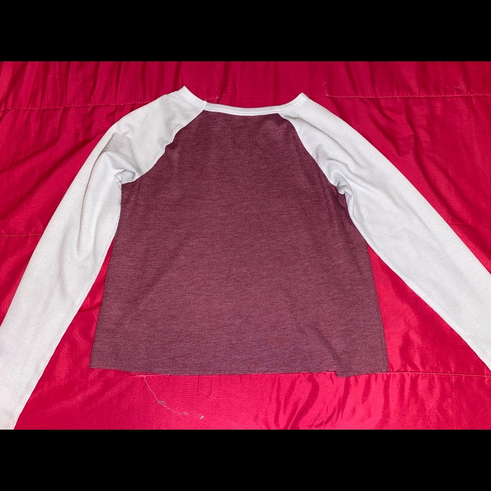 NWOT burgundy and white long sleeve